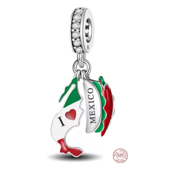 Charm Sterlingové stříbro 925 Mexiko – láska, barvy a vášeň života, 2v1 přívěsek na náramek cestování