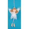 Anděl bílý s peřím, korunkou a vločkou na zavěšení č.2 19 cm