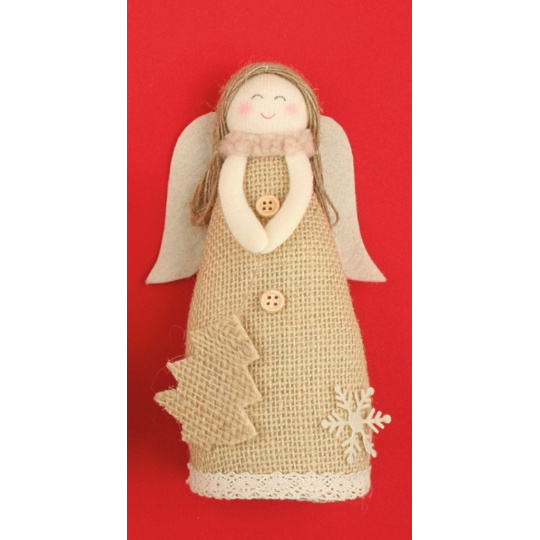 Anděl jutový stromeček na postavení 18 cm