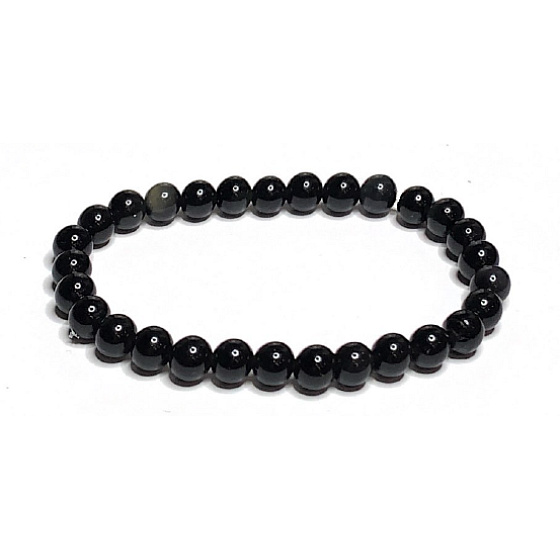 Obsidian náramek elastický přírodní kámen, kulička 6 mm / 16 - 17 cm, kámen záchrany