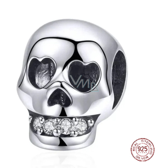Charm Sterlingové stříbro 925 Lebka se zuby zirkonu, korálek na náramek Halloween Charm Sterlingové stříbro 925 Lebka se zuby zirkonu, korálek na náramek Halloween
