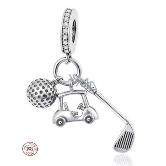 Charm Sterlingové stříbro 925 Golfová vášeň 3v1 - hůl, míček a vozík, přívěsek na náramek sport Charm Sterlingové stříbro 925 Golfová vášeň 3v1 - hůl, míček a vozík, přívěsek na náramek sport
