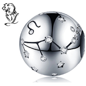 Charm Znamení zvěrokruhu Lev + zirkony, korálek na náramek 9 mm