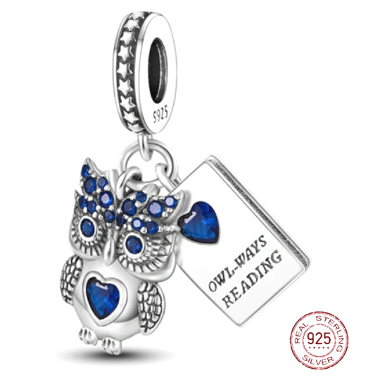 Charm Sterlingové stříbro 925 Chytrá sova - čtoucí, přívěsek na náramek zvíře Charm Sterlingové stříbro 925 Chytrá sova - čtoucí, přívěsek na náramek zvíře