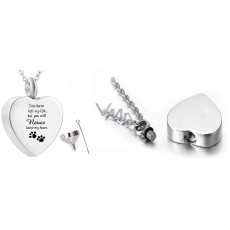 Pamětní, pietní urnový přívěsek, Srdce s tlapkama voděodolné, nerezová ocel 20 x 25 mm + řetízek 50 cm