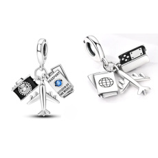 Charm Cestovní pas, letadlo, fotoaparát 3v1, přívěsek na náramek cestování