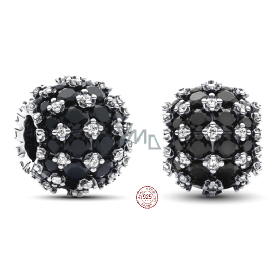 Charm Sterlingové stříbro 925 Třpytivé kulaté černé kouzlo Pavé, korálek na náramek symbol Charm Sterlingové stříbro 925 Třpytivé kulaté černé kouzlo Pavé, korálek na náramek symbol