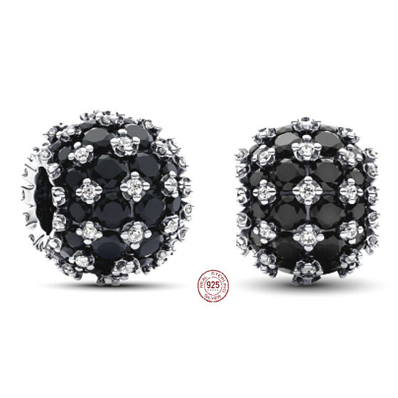 Charm Třpytivé kulaté černé kouzlo Pavé, korálek na náramek symbol