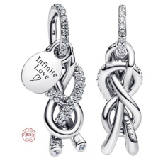 Charm Sterlingové stříbro 925 Nekonečný uzel s plotýnkou - nekonečná láska, přívěsek na náramek láska