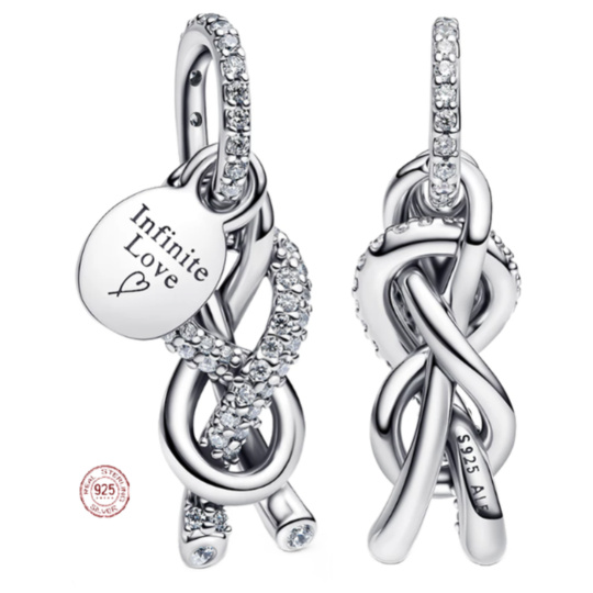 Charm Sterlingové stříbro 925 Nekonečný uzel s plotýnkou - nekonečná láska, přívěsek na náramek láska