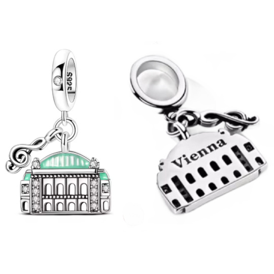 Charm Rakousko Vídeňská státní opera 2v1 přívěsek na náramek, elegance hudby a noblesy, cestování Charm Rakousko Vídeňská státní opera 2v1 přívěsek na náramek, elegance hudby a noblesy, cestování