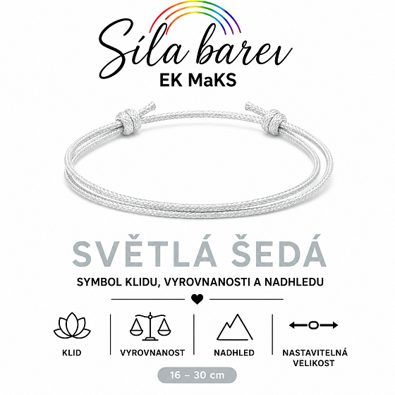 Síla barev Šňůrkový náramek – Světlá šedá | Symbol klidu, vyrovnanosti a nadhledu | nastavitelný 16 - 30 cm