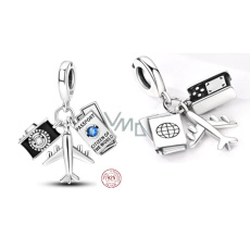 Charm Sterlingové stříbro 925 Cestovní pas, letadlo, fotoaparát 3v1, přívěsek na náramek cestování