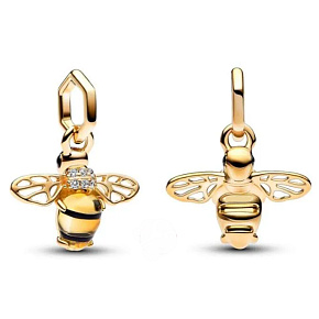 Charm Mini medailon - Včela s černým a sírově žlutým krystalem, přívěsek na náramek zvíře