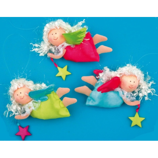 Anděl pestré barvy letící na zavěšení 8 cm