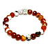 Achát ohnivý krajkový fazet s královskou mantrou Óm náramek elastický přírodní kámen, kulička 8 mm / 16 - 17 cm, klid - ochrana - síla - harmonie