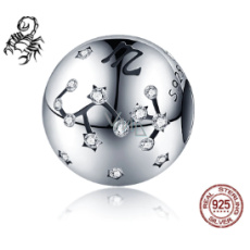 Charm Sterlingové stříbro 925 znamení zvěrokruhu Štír + zirkony, korálek na náramek 9 mm