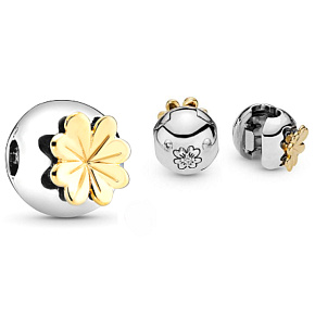 Charm Blýskavý čtyřlístek pro štěstí, stopper, klipový korálek na náramek příroda