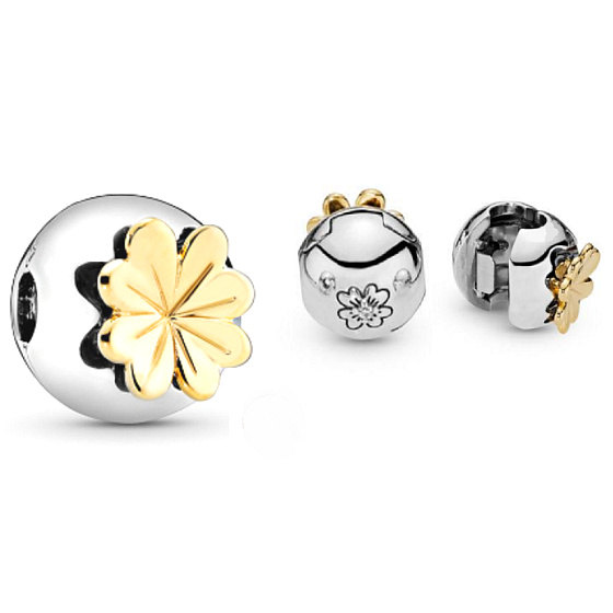 Charm Blýskavý čtyřlístek pro štěstí, stopper, klipový korálek na náramek příroda