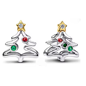 Charm Vánoční kouzlo – stromek s hvězdou a zirkony, korálek na náramek vánoce