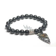 Šungit + Horovo oko náramek elastický přírodní kámen, kulička 8 mm / 16 - 17 cm, kámen života