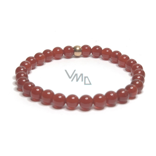 Achát červený náramek elastický přírodní kámen, kulička 6 mm / 16 - 17 cm, dodává odvaku a sílu