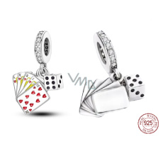 Charm Sterlingové stříbro 925 Hrací karty - vyhrávám, 2v1 přívěsek na náramek štěstí Charm Sterlingové stříbro 925 Hrací karty - vyhrávám, 2v1 přívěsek na náramek štěstí