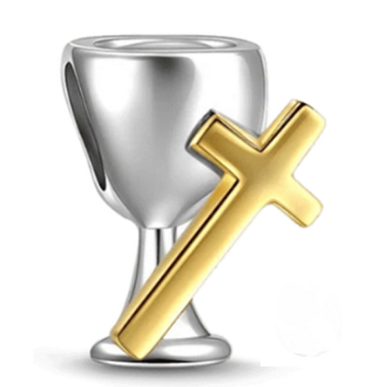 Charm Duchovní symbol, Kalich a kříž - svaté přijímání,korálek na náramek