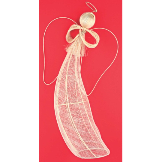 Anděl přírodní troubící na zavěšení 45 cm