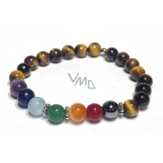 Čakrový náramek Tygří oko, elastický přírodní kámen kulička 8 mm / 16 - 17 cm