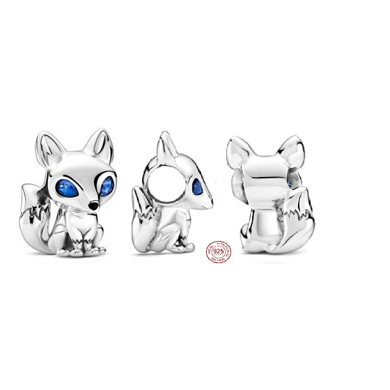 Charm Liška - modré oči, korálek na náramek, zvíře