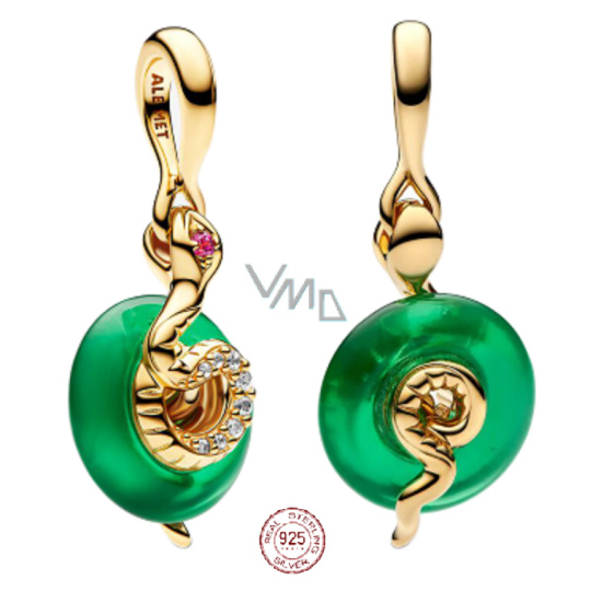 Charm Sterlingové stříbro 925 Had se zeleného skla Murano, přívěsek na náramek, rok Hada, zvíře Charm Sterlingové stříbro 925 Had se zeleného skla Murano, přívěsek na náramek, rok Hada, zvíře