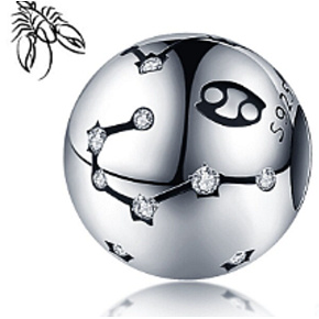 Charm znamení zvěrokruhu Rak + zirkony, korálek na náramek 9 mm