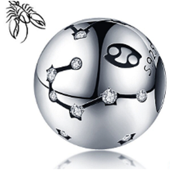 Charm Znamení zvěrokruhu Rak + zirkony, korálek na náramek 9 mm