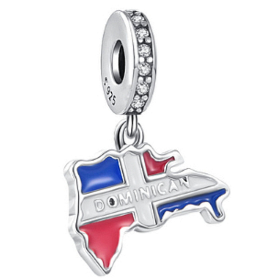 Charm Dominikánská republika vlajka - houpající se mapa, přívěsek na náramek cestování