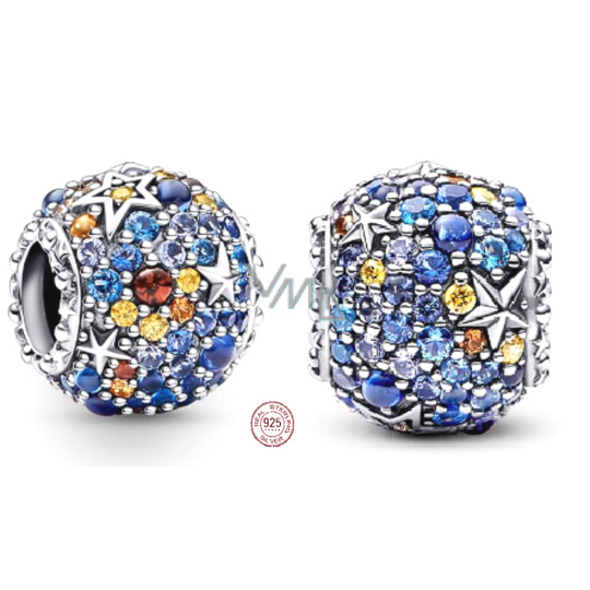 Charm Sterlingové stříbro 925 Planeta Merkur a třpytivé hvězdy, korálek na náramek vesmír