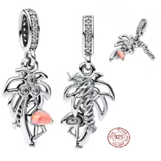 Charm Sterlingové stříbro 925 Florida Miami 2v1 palma s plameňákem, přívěsek na náramek příroda