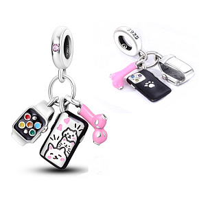 Charm Telefon, sluchátka a chytré hodinky 3v1, přívěsek na náramek zájmy