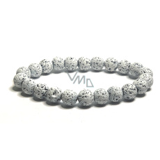 Láva bílá náramek elastický přírodní kámen, kulička 8 mm / 16 - 17 cm, zrozen ze čtyř živlů