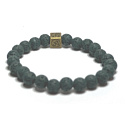Láva temně zelená s královskou mantrou Óm, náramek elastický přírodní kámen, kulička 8 mm / 16 - 17 cm, zrozen ze čtyř živlů