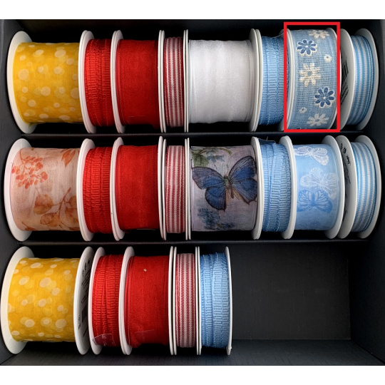 Nekupto Stuha látková Modrá s kvítky 3 m x 25 mm