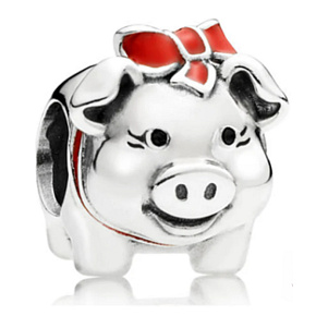 Charm Prasátko s mašlí, korálek na náramek zvíře