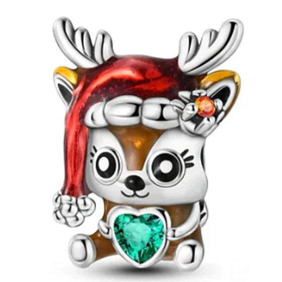 Charm Vánoční Sob se srdcem, korálek na náramek Vánoce