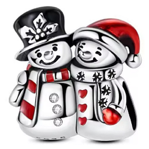 Charm Dva sněhuláci v objetí, symbol přátelství a lásky, korálek na náramek zima