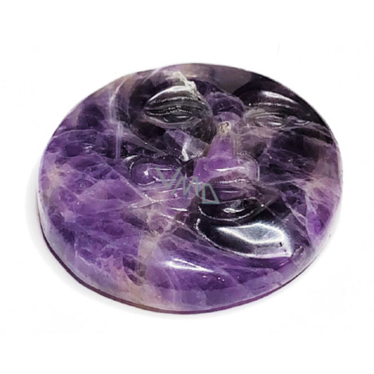 Ametyst tvář slunce a měsíc. ručně vyřezávaný přírodní kámen 5 cm, kámen králů a biskupů