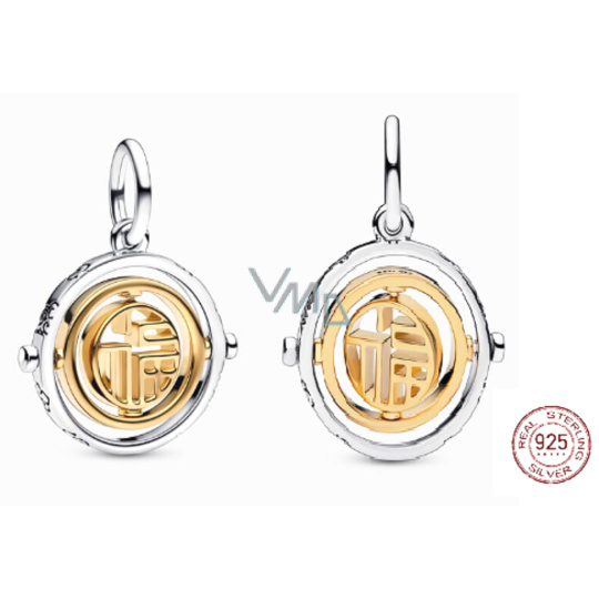 Charm Sterlingové stříbro 925 Fú symbol otočný, přívěsek na náramek Charm Sterlingové stříbro 925 Fú symbol otočný, přívěsek na náramek