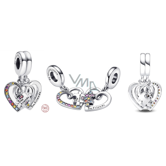 Charm Sterlingové stříbro 925 Přátelství dělitelný přívěsek na náramek Puzzle 2v1, láska Charm Sterlingové stříbro 925 Přátelství dělitelný přívěsek na náramek Puzzle 2v1, láska