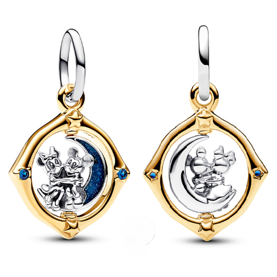 Disney Mickey Mouse a Minnie Mouse, otáčející se měsíc, stříbrný 925 přívěsek na náramek