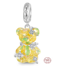 Charm Sterlingové stříbro 925 Medvěd žlutý fantastický sen, přívěsek na náramek zvíře