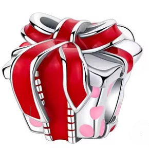 Charm Dárek s červenou stuhou, symbol radosti a lásky, korálek na náramek vánoce